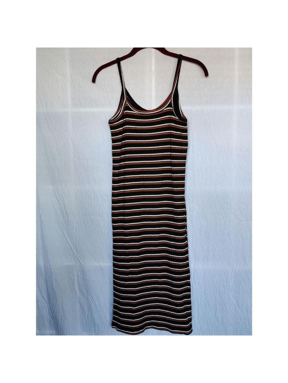 Button Front Striped Ribbed Knit Midi Dress - Picture 7 of 8
